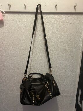 Badgley Mischka Black Shoulder Satchel with Gold Hardware